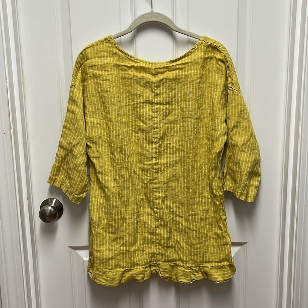 Lungo L'Arno Mustard Linen Ruffled Top - Large - Picture 3 of 7